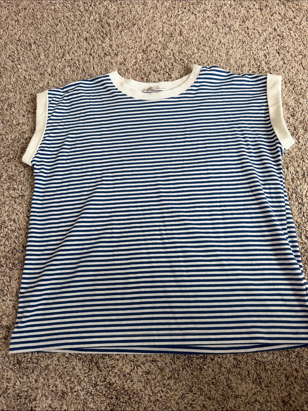 Striped Short Sleeve Tee in Blue & Cream